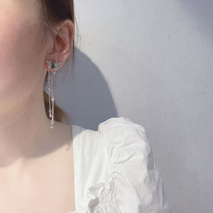 Earring Fringed Butterfly Rhinestone Alloy