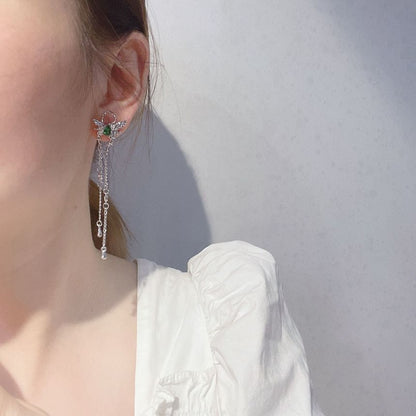 Earring Fringed Butterfly Rhinestone Alloy