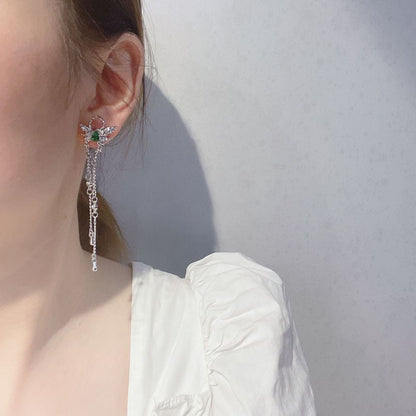 Earring Fringed Butterfly Rhinestone Alloy