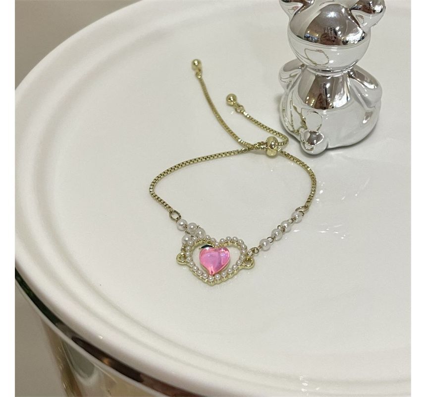 Faux Peach Heart Bracelet Pearl