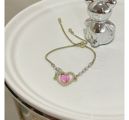 Faux Peach Heart Bracelet Pearl