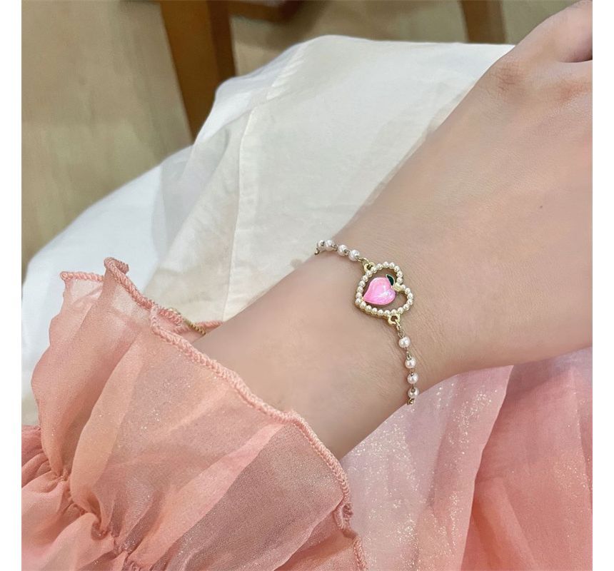 Faux Peach Heart Bracelet Pearl