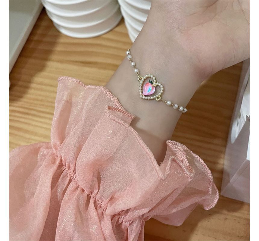Faux Peach Heart Bracelet Pearl