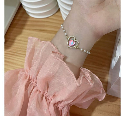 Faux Peach Heart Bracelet Pearl