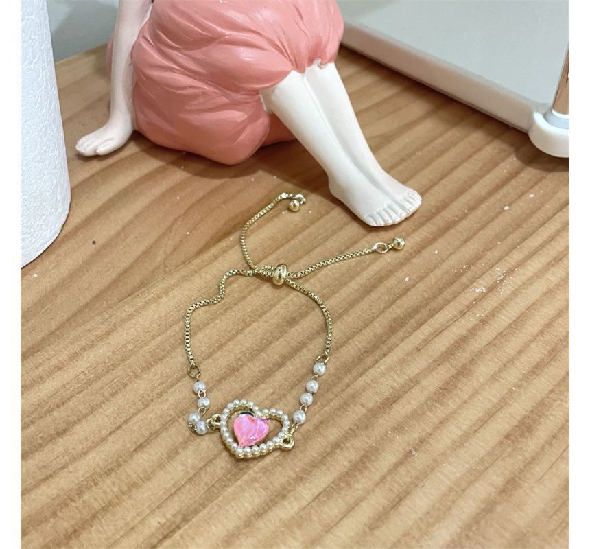 Faux Peach Heart Bracelet Pearl