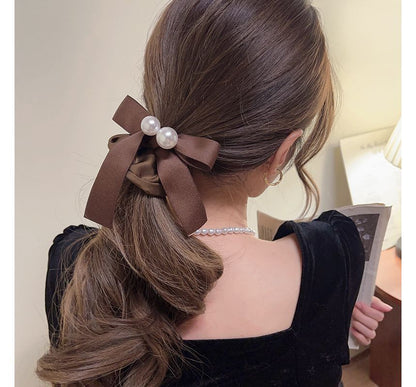 Ribbon Faux Pearl Hair Tie