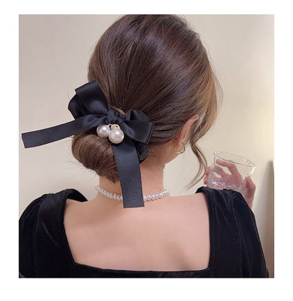 Ribbon Faux Pearl Hair Tie