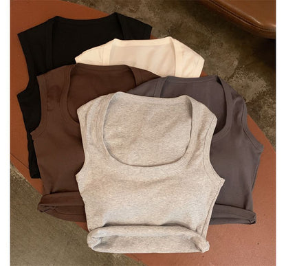 Square Neck Plain Crop Tank Top