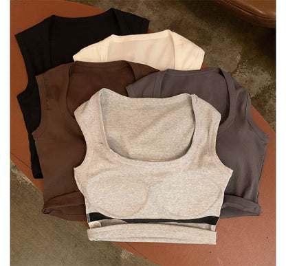Square Neck Plain Crop Tank Top
