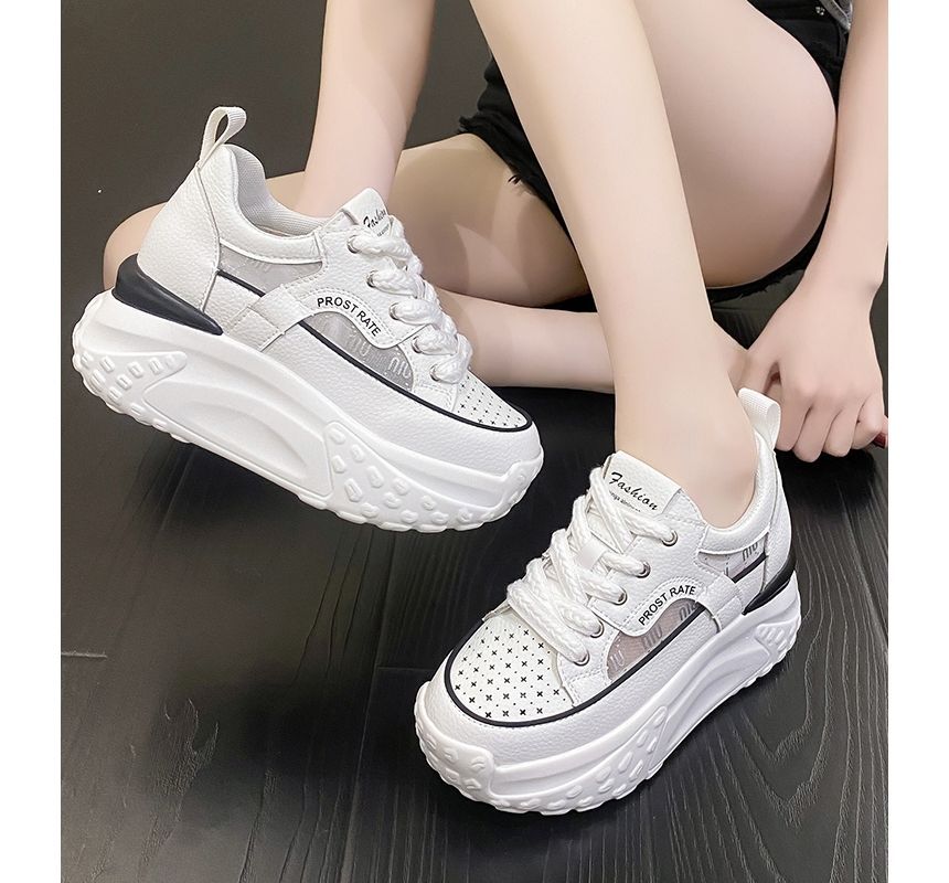 Mesh Panel Platform Hidden Wedge Sneakers