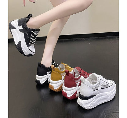 Mesh Panel Platform Hidden Wedge Sneakers