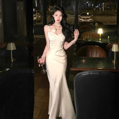 Scoop Mermaid Spaghetti Dress Gown Neck Plain Evening Strap