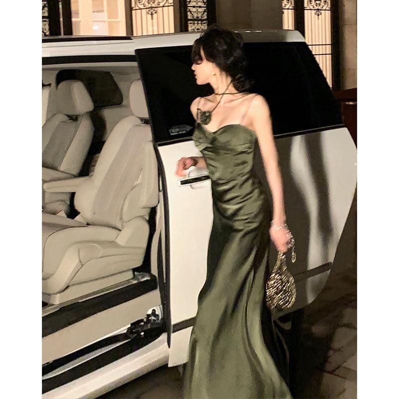 Scoop Mermaid Spaghetti Dress Gown Neck Plain Evening Strap