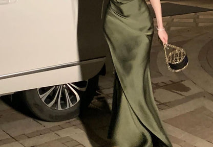 Scoop Mermaid Spaghetti Dress Gown Neck Plain Evening Strap