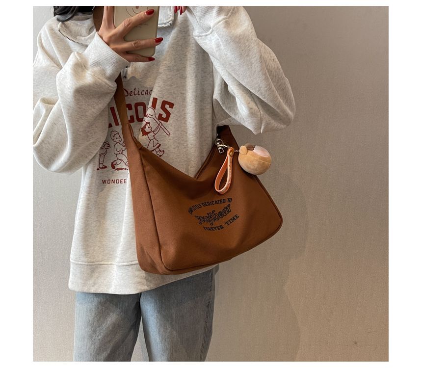 Letter Embroidered Canvas Crossbody Bag