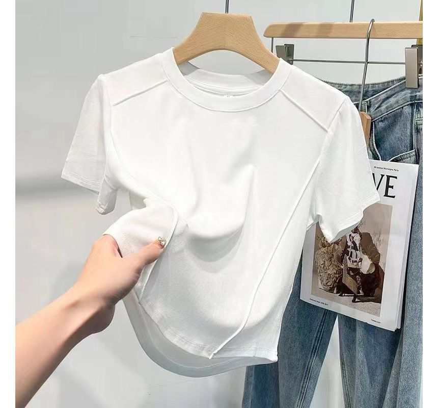 Short-Sleeve Round Neck Plain T-Shirt