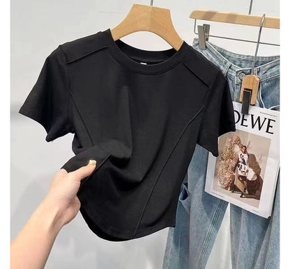 Short-Sleeve Round Neck Plain T-Shirt