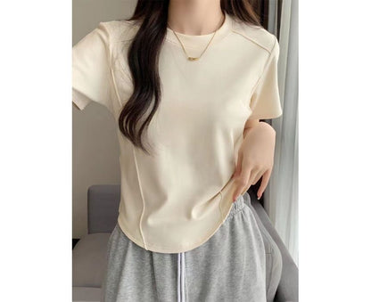 Short-Sleeve Round Neck Plain T-Shirt