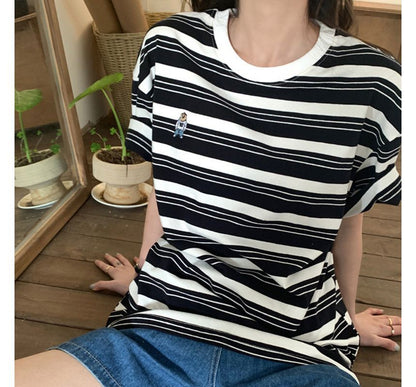 Short-Sleeve Crew Neck Striped T-Shirt