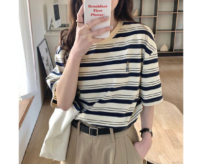 Short-Sleeve Crew Neck Striped T-Shirt