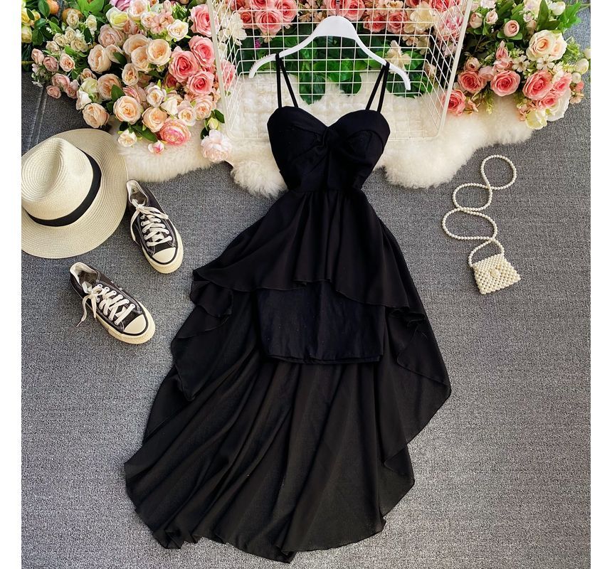 Spaghetti Strap Asymmetrical Dip Back Cocktail Dress