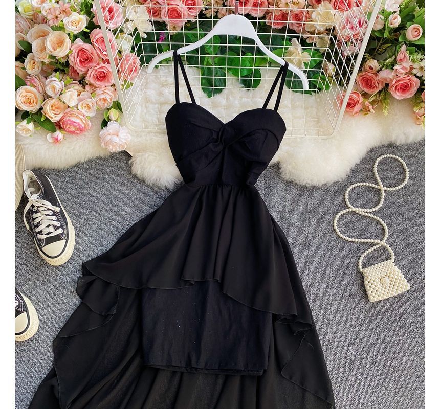 Spaghetti Strap Asymmetrical Dip Back Cocktail Dress