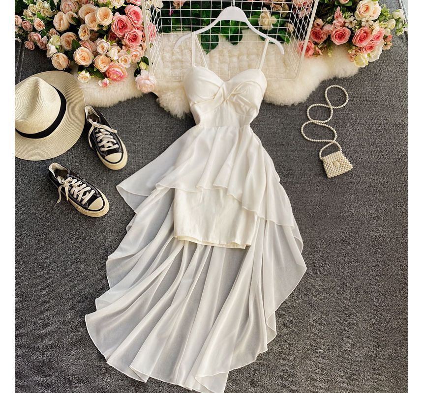 Spaghetti Strap Asymmetrical Dip Back Cocktail Dress