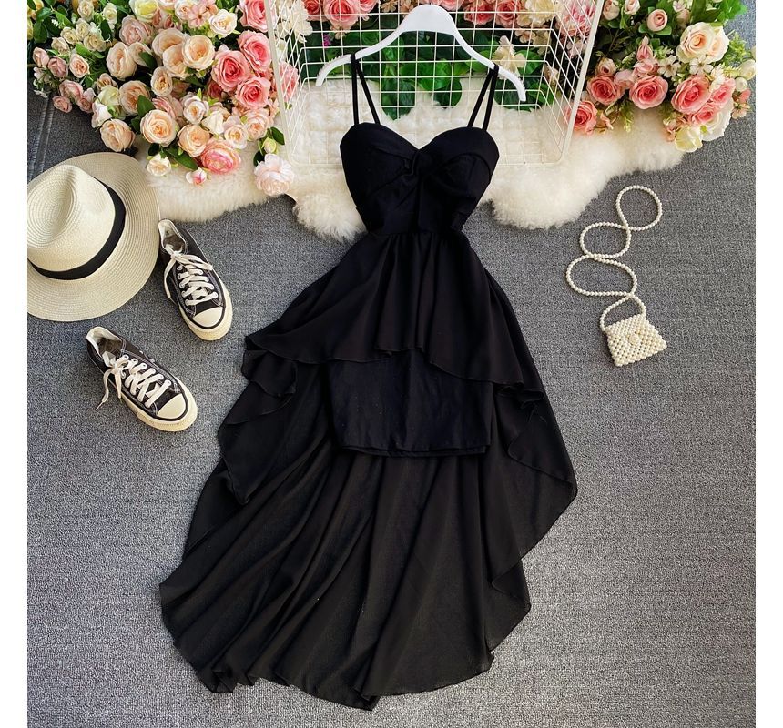 Spaghetti Strap Asymmetrical Dip Back Cocktail Dress