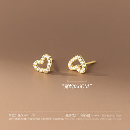 925 Sterling Silver Rhinestone Heart Stud Earring