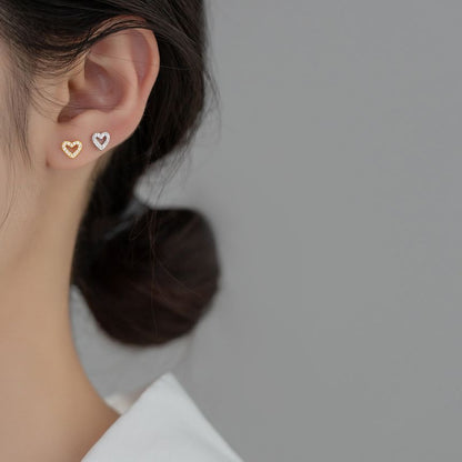 925 Sterling Silver Rhinestone Heart Stud Earring