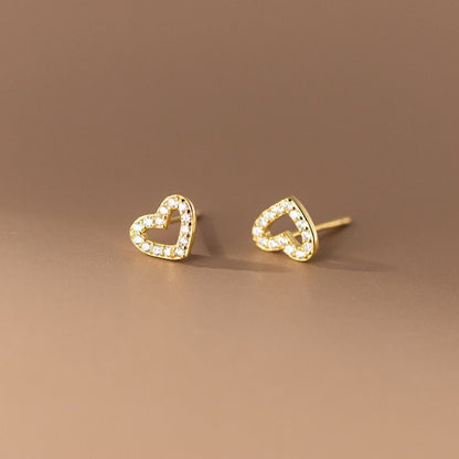 925 Sterling Silver Rhinestone Heart Stud Earring