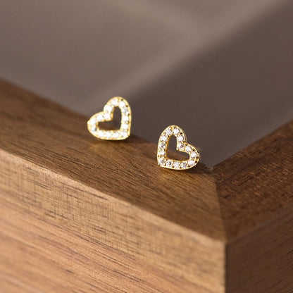 925 Sterling Silver Rhinestone Heart Stud Earring