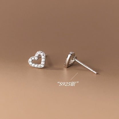 925 Sterling Silver Rhinestone Heart Stud Earring