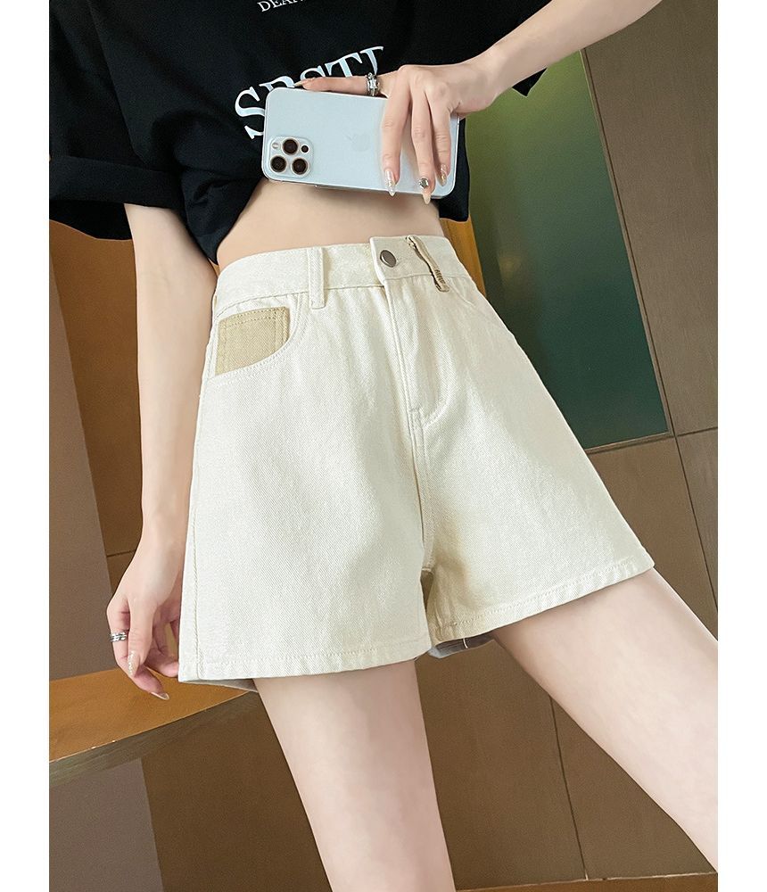 High Waist Embroidered Applique Denim Hot Pants