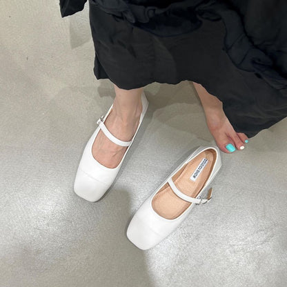 Square Toe Plain Mary Jane Shoes