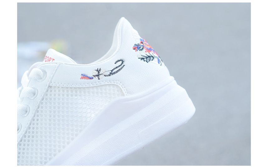 Floral Embroidered Mesh Panel Platform Sneakers