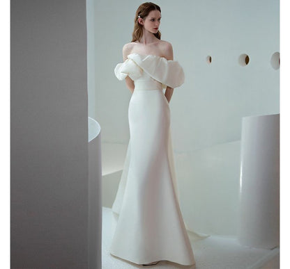 Off-Shoulder Puff-Sleeve Mermaid Wedding Gown