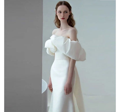 Off-Shoulder Puff-Sleeve Mermaid Wedding Gown