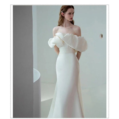 Off-Shoulder Puff-Sleeve Mermaid Wedding Gown