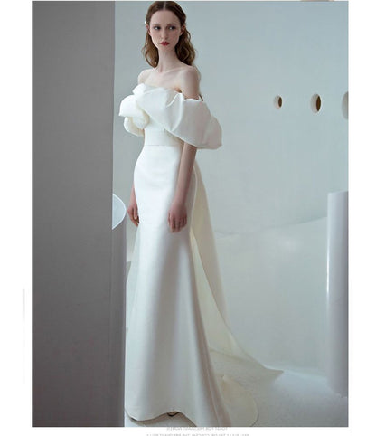 Off-Shoulder Puff-Sleeve Mermaid Wedding Gown