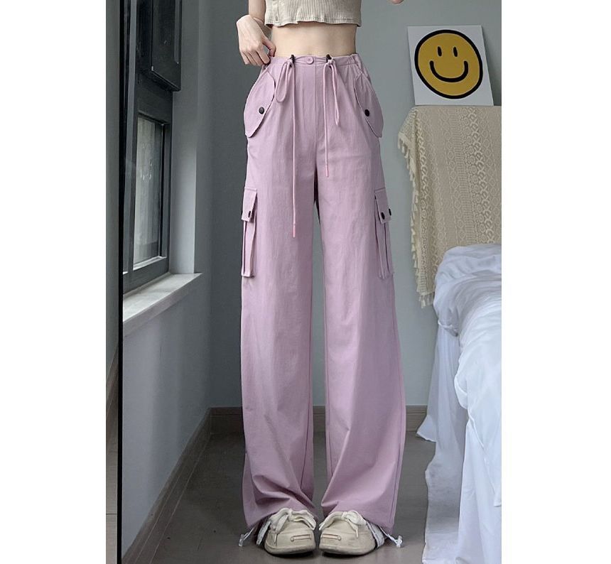 Plain High Waist Wide Leg Cargo Sweatpants