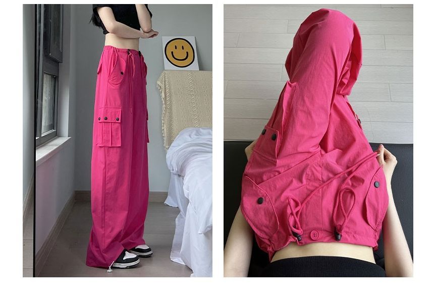 Plain High Waist Wide Leg Cargo Sweatpants