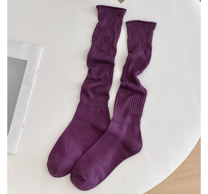 Set of 2 Pairs: Plain Ribbed Shirred Tall Socks