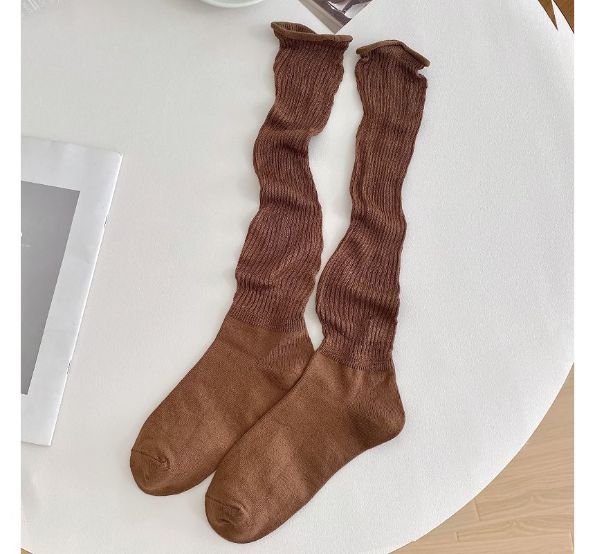 Set of 2 Pairs: Plain Ribbed Shirred Tall Socks