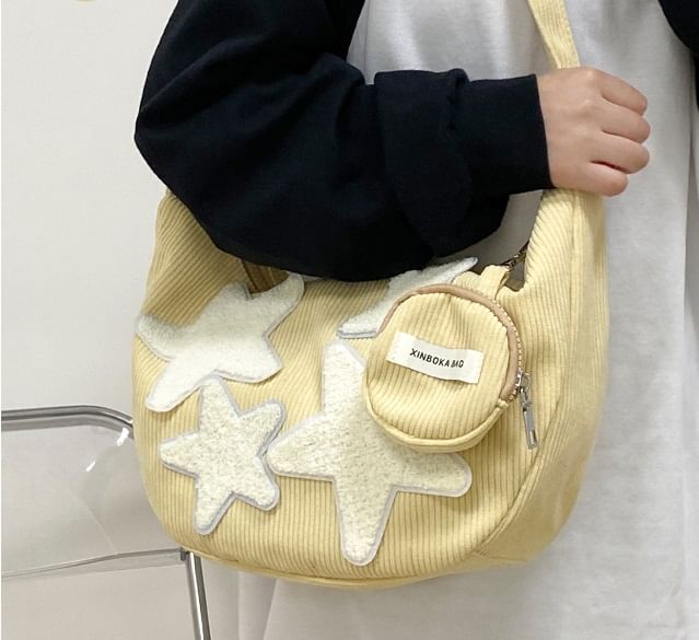 Pouch Coin Zipper Corduroy (Various Star Crossbody Applique Designs) Purse With