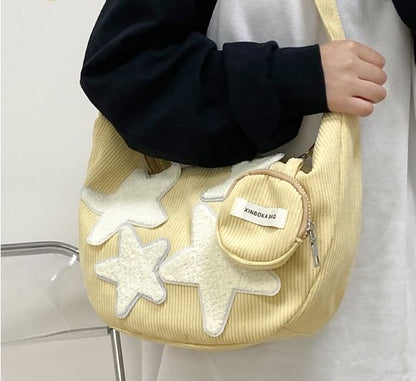 Pouch Coin Zipper Corduroy (Various Star Crossbody Applique Designs) Purse With