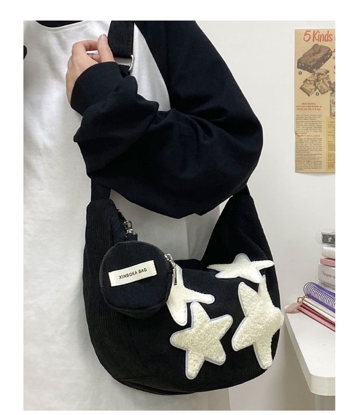 Pouch Coin Zipper Corduroy (Various Star Crossbody Applique Designs) Purse With