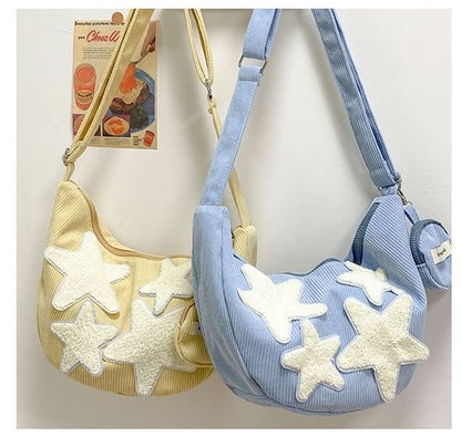 Pouch Coin Zipper Corduroy (Various Star Crossbody Applique Designs) Purse With