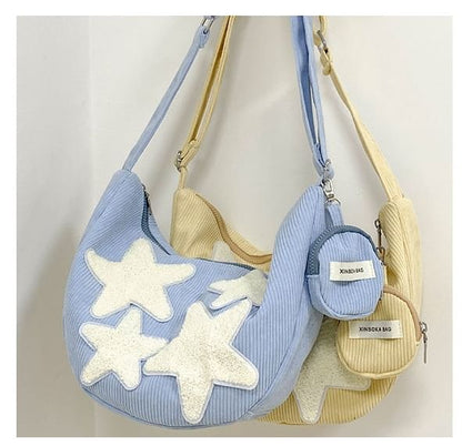 Pouch Coin Zipper Corduroy (Various Star Crossbody Applique Designs) Purse With