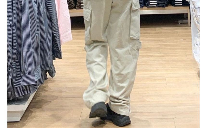 Low Rise Plain Drawstring Cargo Baggy Pants